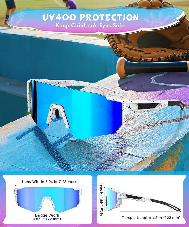 QALLY Store 3PACK Kids Sunglasses Youth Baseball Sunglasses for Boys Girls Age 4-14, Softball Cycling UV400 Protection Sports - Image 3